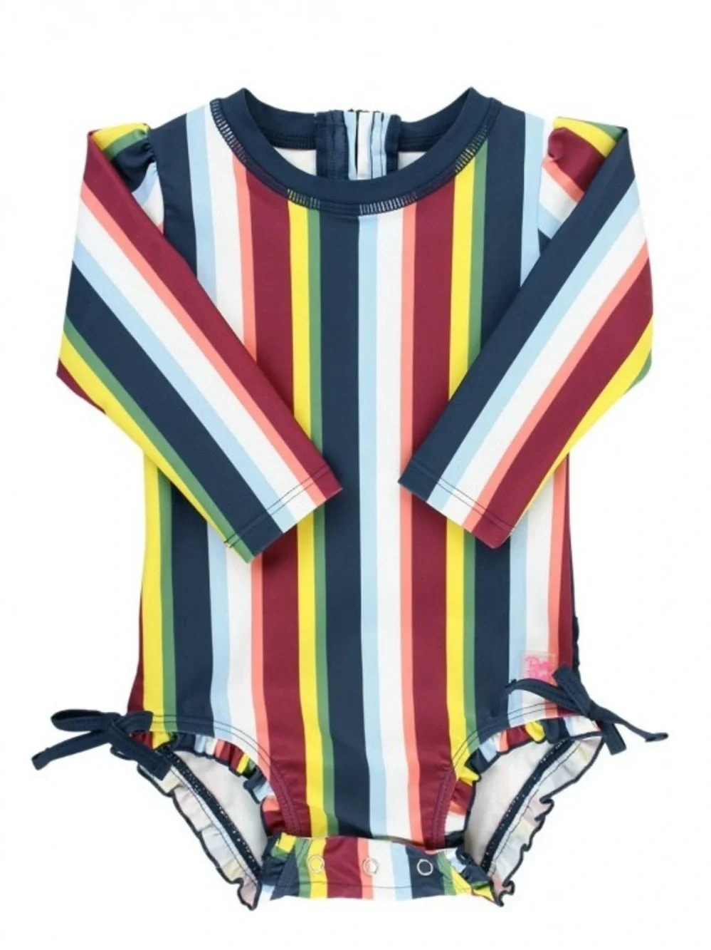 Rufflebutts baby girl rashguard swimsuit long sleeve one piece striped zipper